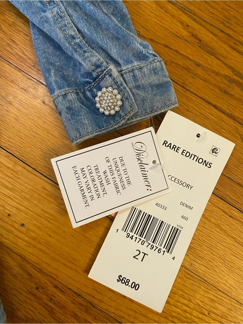 Rare Editions Light Blue Denim Dress with Crystal Buttons & Matching Headband 2T
